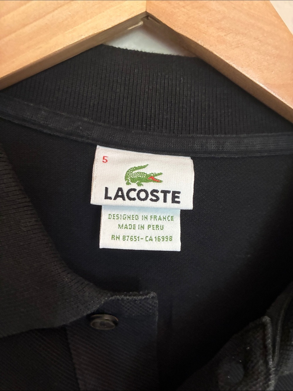 Lacoste Classic Fit L.12.12 Polo Shirt - Black - Size 5 (US Large) - Picture 2 of 5